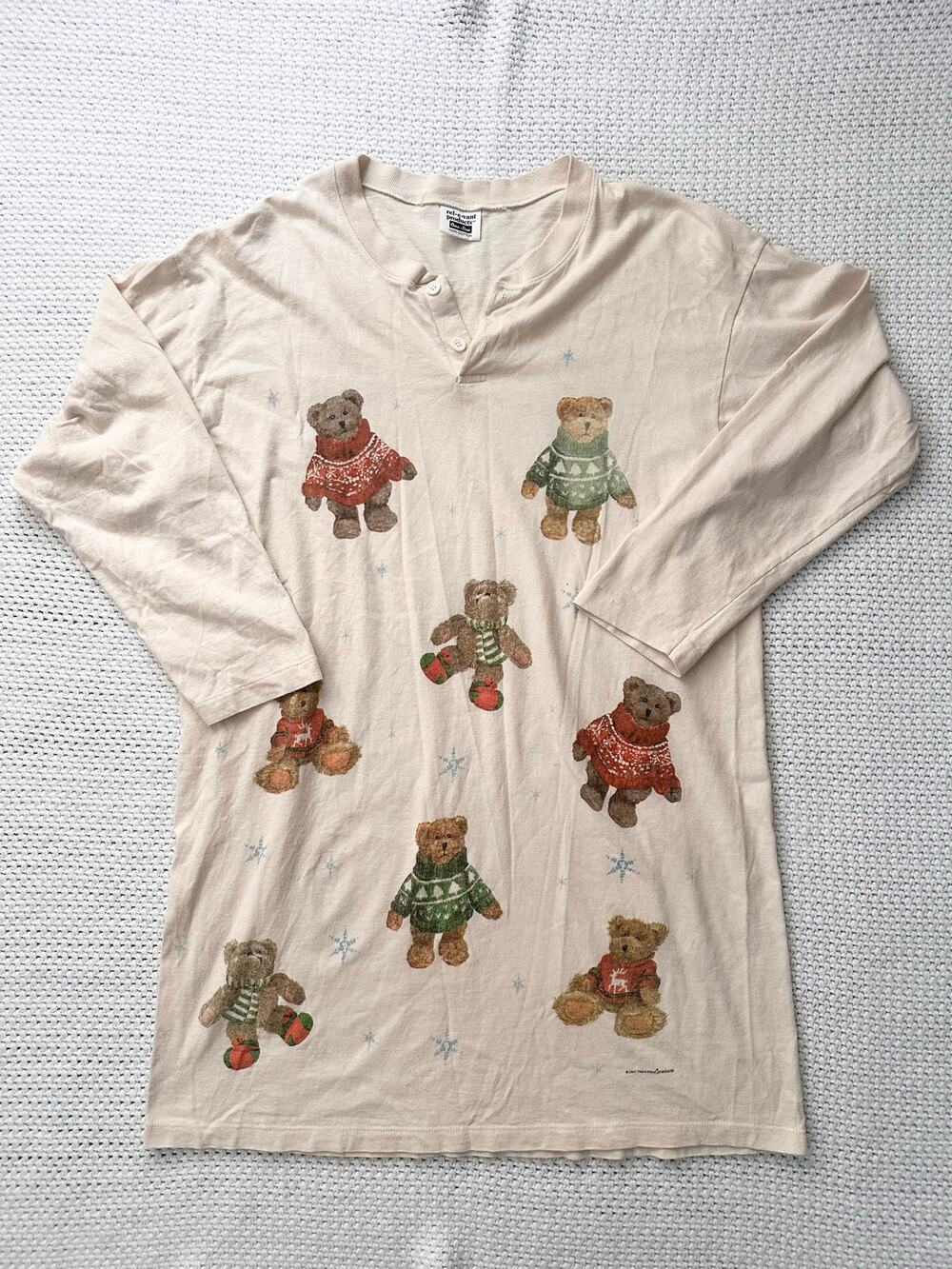 Relevant Products 1997 Christmas Teddy Bears Painted Lady Henley Sleep Shirt OS